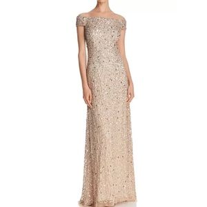 Adrianna Papell Off-the-Shoulder Sequin Gown